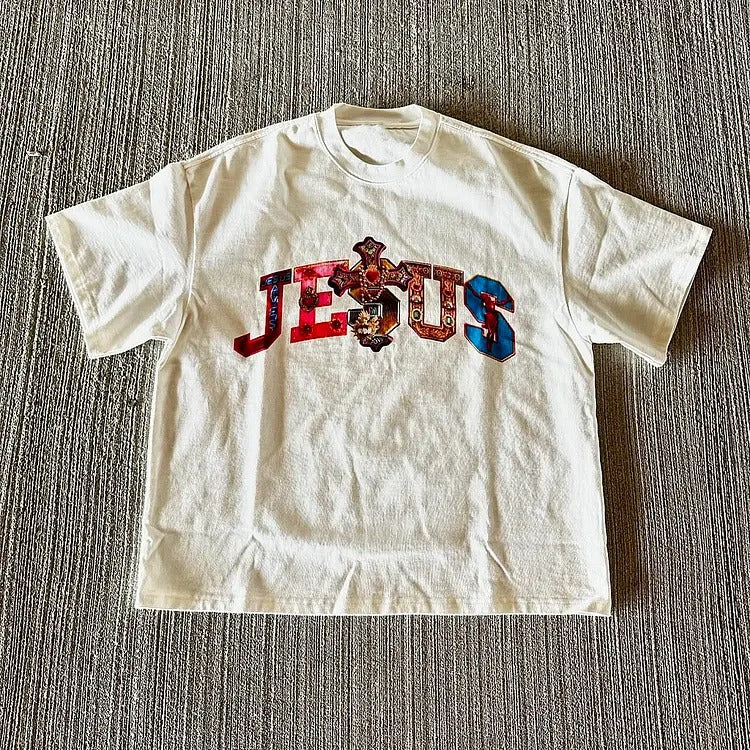 Vintage Jesus 100% Cotton Vintage Shirts Menswear Top Polyester Streetwear Wetsuit Tropical Casual Biker T-Shirts