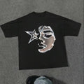 Vintage Figure & Star Print Drop Shoulder Top Womenswear Underwear Cotton Polyester Streetwear Casual T-Shirts