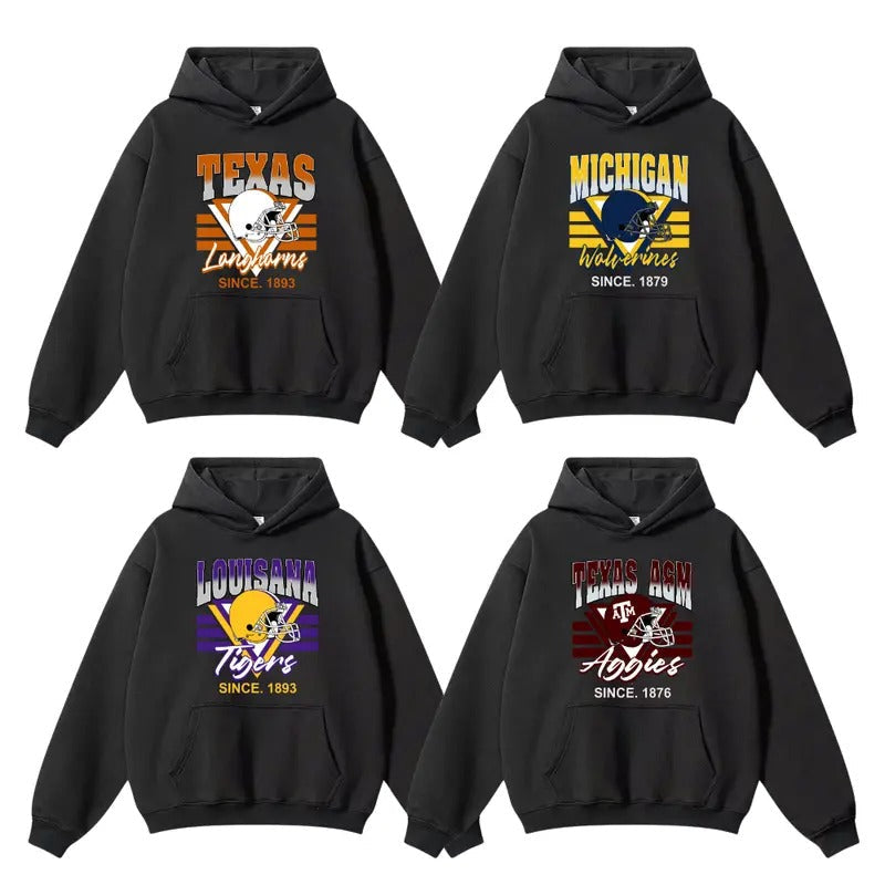 Vintage NCAA Football Black Sports Fans Ohio State Georgia Michigan Auburn Notre Dame Tennessee Alabama LSU Nebraska T-Shirts