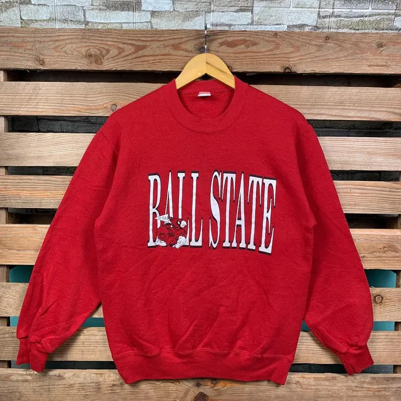 Vintage Ncaa Ball State Ball State Ball State Jumper Ball State Print Logo Red Colour Small T-Shirts