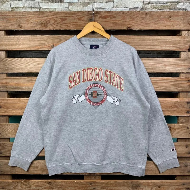 Vintage Ncaa San Diego State San Diego Jumper San Diego State San Diego State Print Logo Grey T-Shirts