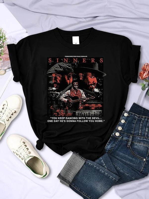 Vintage Sinners 2025 Movie Shirt Retro Dancing Devil Sinners 2025 Movie Movie Lover Shirt T-Shirts