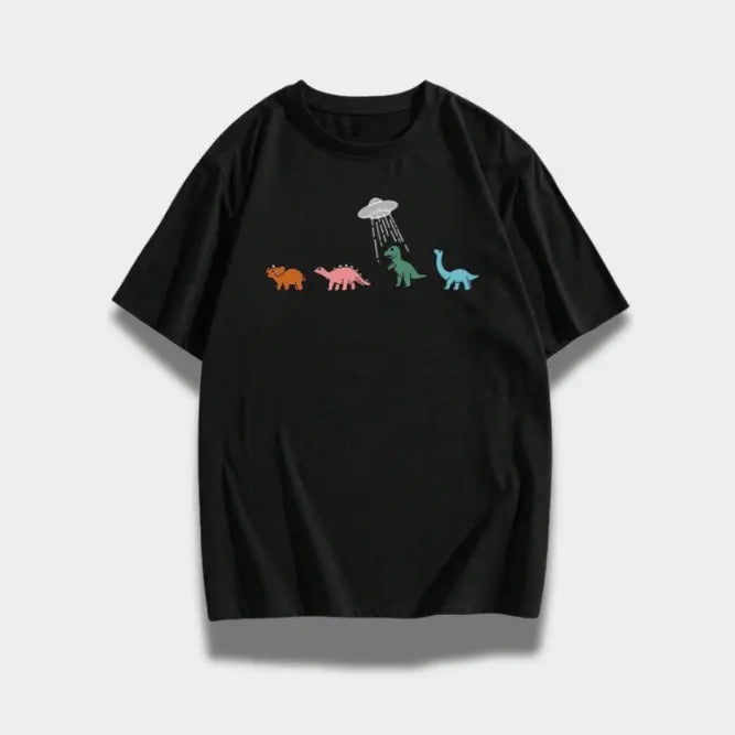 Vintage Street Life Cotton Cartoon Dinosaur Top Womenswear Underwear Cotton Polyester T-Shirts