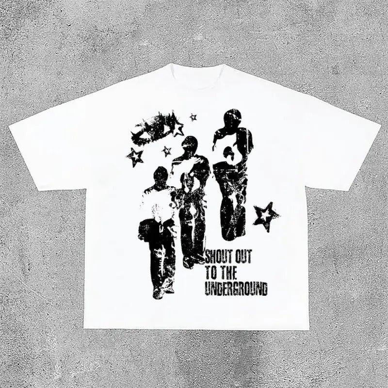 Vintage Street Portrait Print Cotton T Shirtstyle{N002}2 T-Shirts