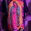 Virgencita Neon Cotton Slim Fitting Black Comfort T-Shirts