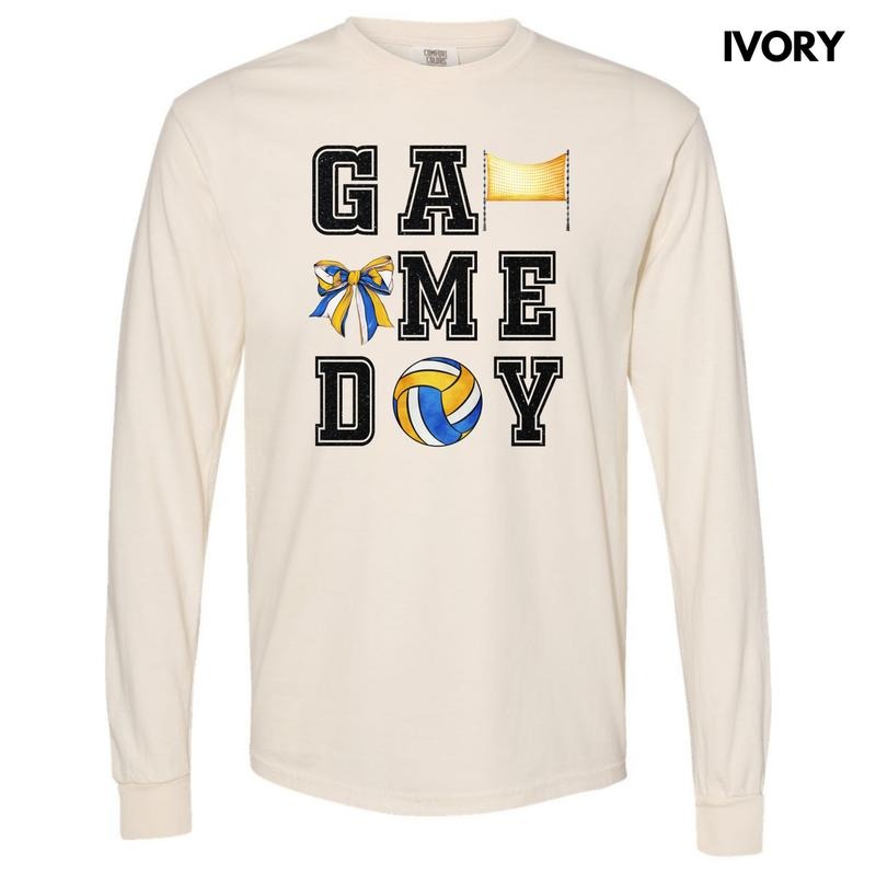 Volleyball Game FAKE Glitter Long Sleeve Comfort Colors 'NLB' T-Shirts