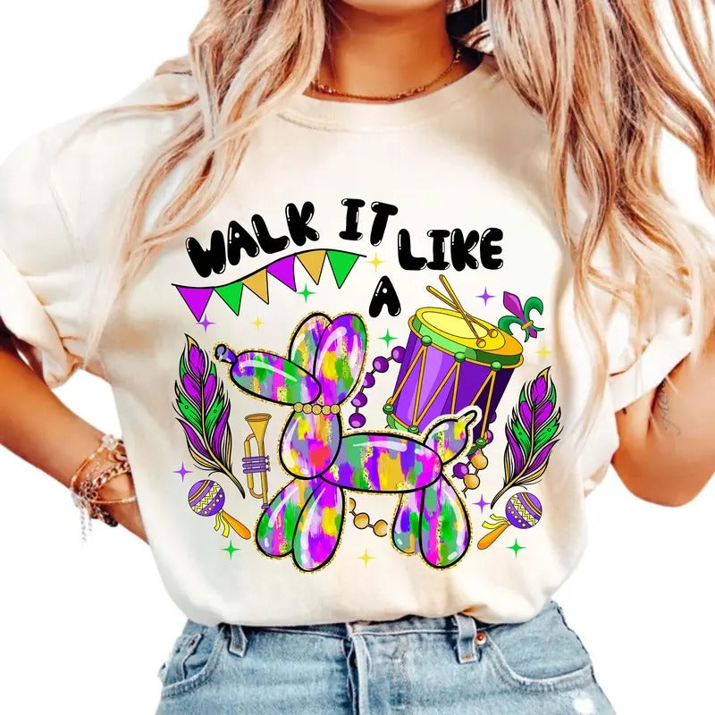 Walk Like Dog Mardi Gras Retro Mardi Gras Fleur De Lis Louisiana Shirt Brushstroke T-Shirts