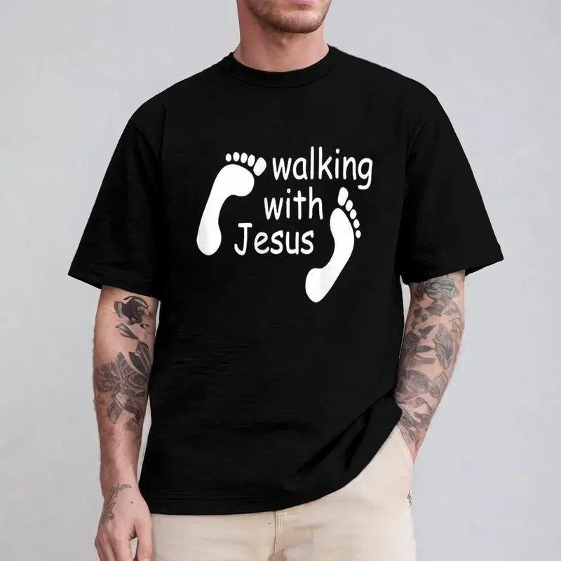 Walking Jesus Pure Cotton Casual Crew Neck Short Sleeve Tops Perfect T-Shirts