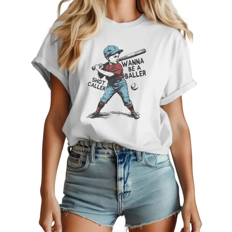 Wanna Be Baller Shot Caller Shirt Retro Baseball Shirt Baseball Lover Game Day Shirt Sport Lover Top Womenswear Cotton Polyester T-Shirts