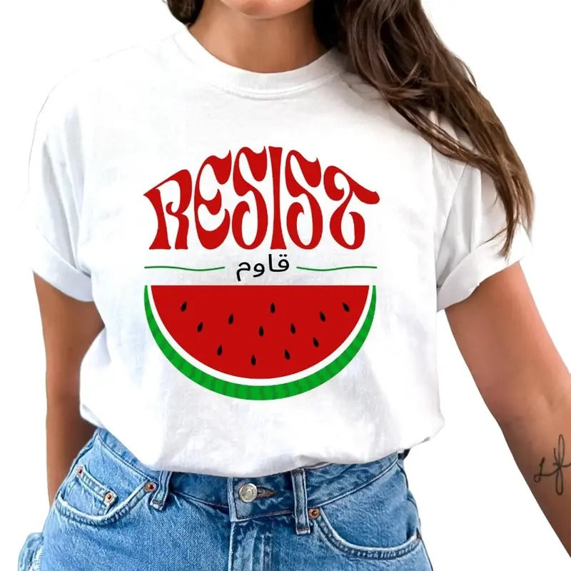Watermelon Resist Abolition Liberation Palestine Watermelon Flag Shirt Casual Womenswear T-Shirts