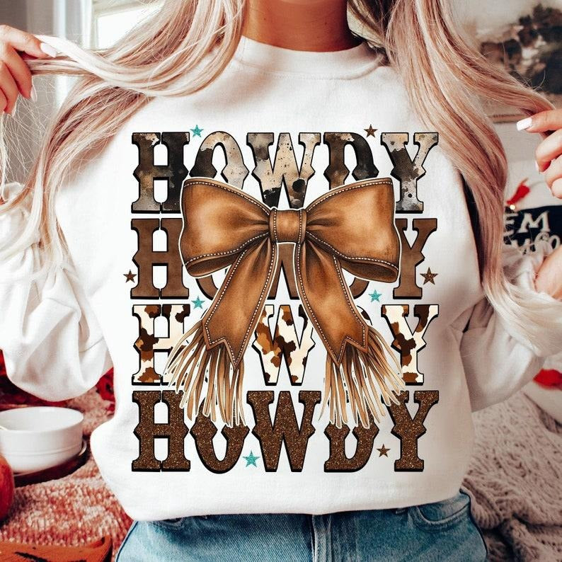 Western Cowgirl Howdy Brown Leather Bow Western Mama Western Shirt T-Shirts
