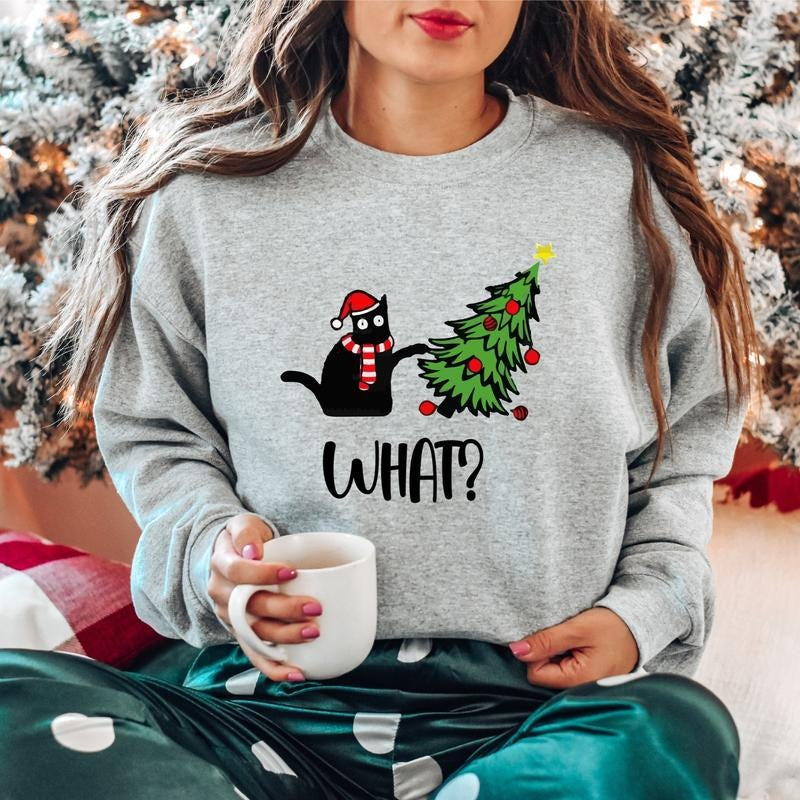 What Cat Funny Black Cat Cat Lover Mother Tree Long Sleeve T-Shirts