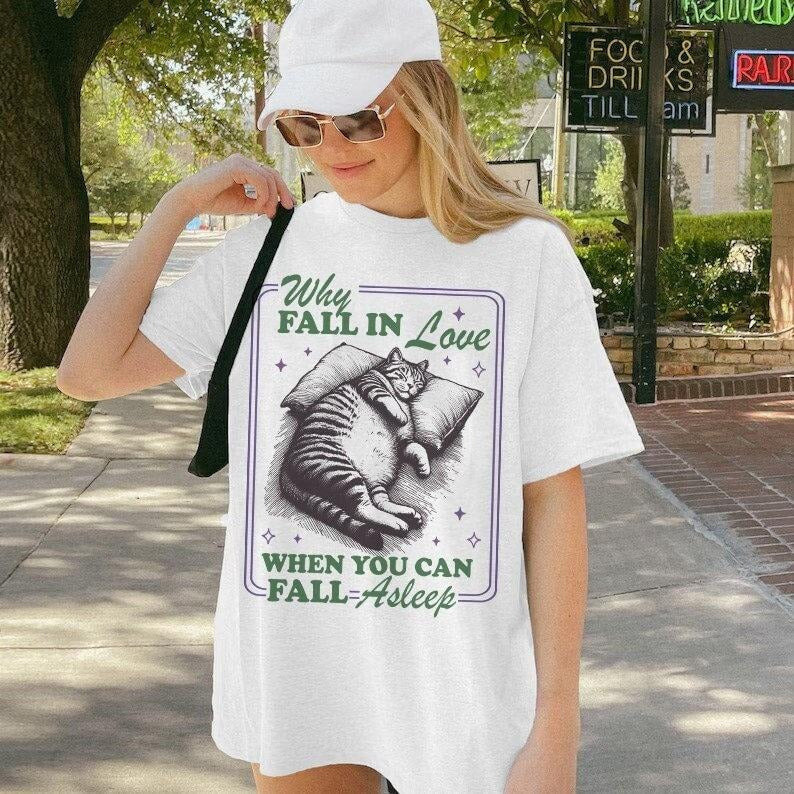 Why Fall Love When You Can Fall Asleep Aroace Aromantic Asexual Shirt Asexual Asexual Pride Ace Pride Funny T-Shirts