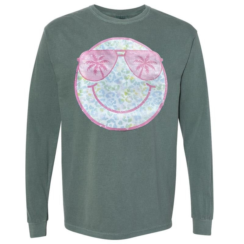 Wild Summer Happy Face Long Sleeve Comfort Colors 'NLB' T-Shirts