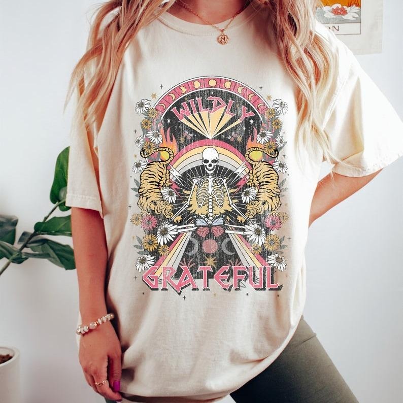 Wildly Grateful Skeleton Vintage Shirt Grateful Vintage Shirt Wildly Grateful Concert Shirt Comfort Colors Skeleton Dead Shirt T-Shirts