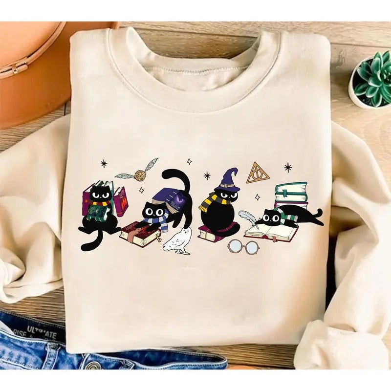 Wizard House Cat Wizard Cat Bookish Shirt Cat Book Lover Magical Castle Shirt Wizard School Shirt Flourish Blotts Shirt T-Shirts