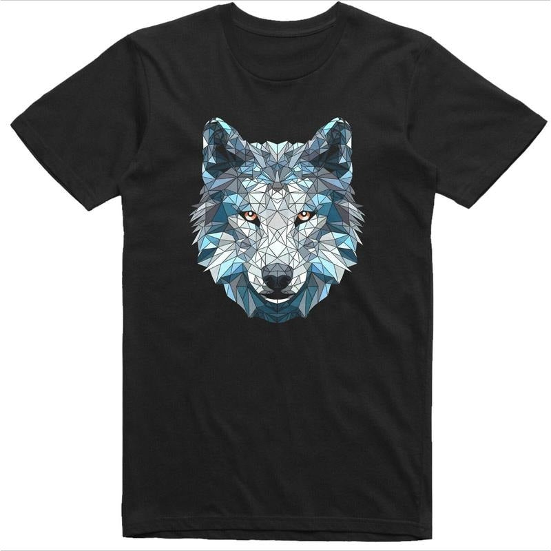 Wolf Polygonal Colorful Print Regular Fit 100% Cotton Made USA T-Shirts