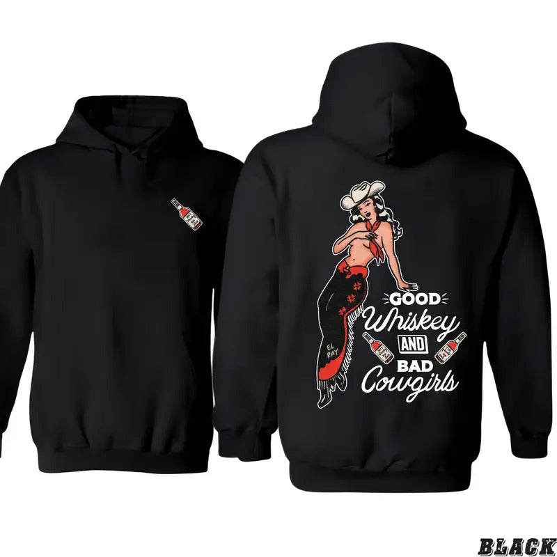Good Whiskey Bad Cowgirl 2 Sides 100% Cotton Menswear Tops T-Shirts