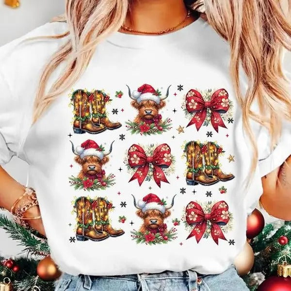 Cow Shirt Cowgirl Cowboy Country Side Cow Xmas Lights T-Shirts