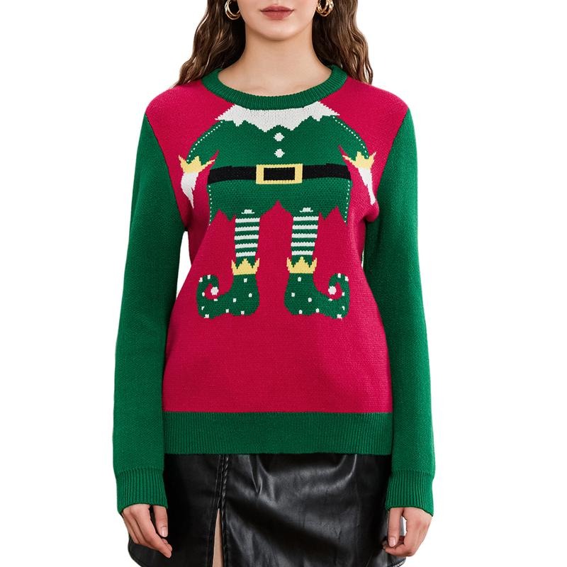 Cute Casual Elf Legs Print Crew Neck Warm Basic Knitwear Fall Streetwear T-Shirts