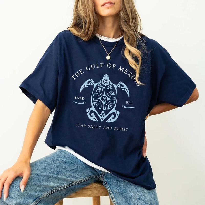 Gulf Mexico Stay Salty Resist Turtle Gulf Coast Mexico Beach Shirt Texas Mexico Resist Shirt Loose Cotton T-Shirts