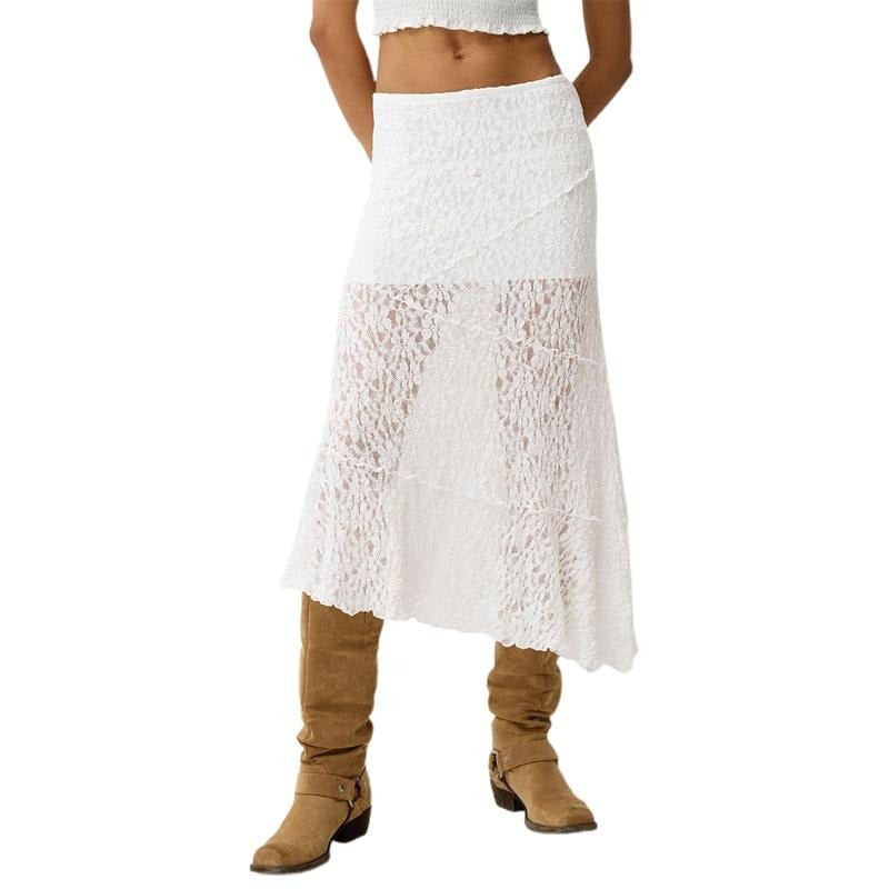 Lace Skirt Low Waist Patchwork Summer Long Skirt Casual Daily T-Shirts