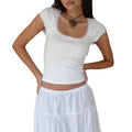 Short Sleeve Square Neck Lace Patchwork Bow Summer Tops Streetwear Womenswear Comfy T-Shirts
