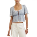 Square Neck Short Sleeve Tie Up Patchwork Summer Tops Streetwear Casual Daily Light Womenswear T-Shirts