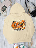 Letter & Bat Print Drop Shoulder Halloween Casual Drawstring Pocket Hooded Daily Outdoor Fall & Winter T-Shirts