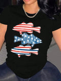 American Flag & Fish Print Round Neck Casual Short Sleeve Crew Neck Summer Top Daily T-Shirts