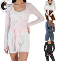 Ballet Wrap Tops Solid V Neck Long Sleeve Workout Sports T-Shirts