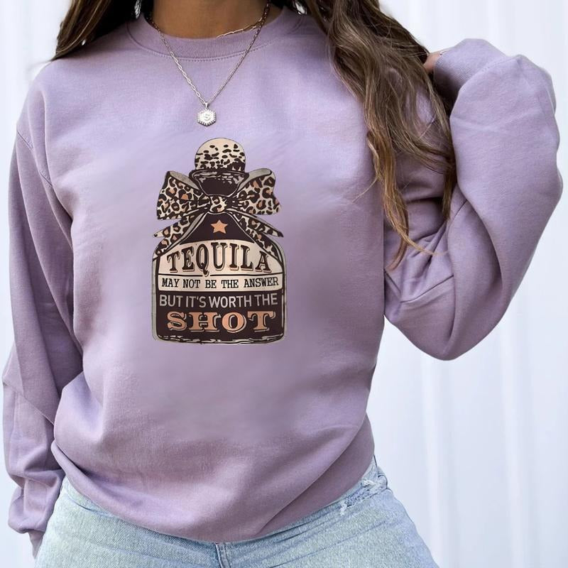 Bow & Tequila Print Drop Shoulder Shirt T-Shirts