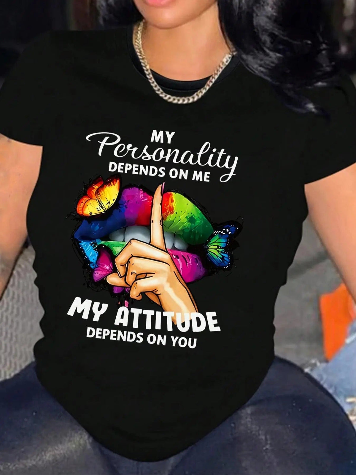 Butterfly & Letter Print Round Neck Casual Crew Neck Daily Vacation Outdoor Clothes Summer T-Shirts