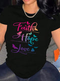 Butterfly & Letter Print Round Neck Casual Short Sleeve Crew Neck Daily Vacation Outdoor Clothes Summer T-Shirts