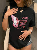 Butterfly & Letter Print Round Neck Casual Short Sleeve Crew Neck Daily All Seasons T-Shirts