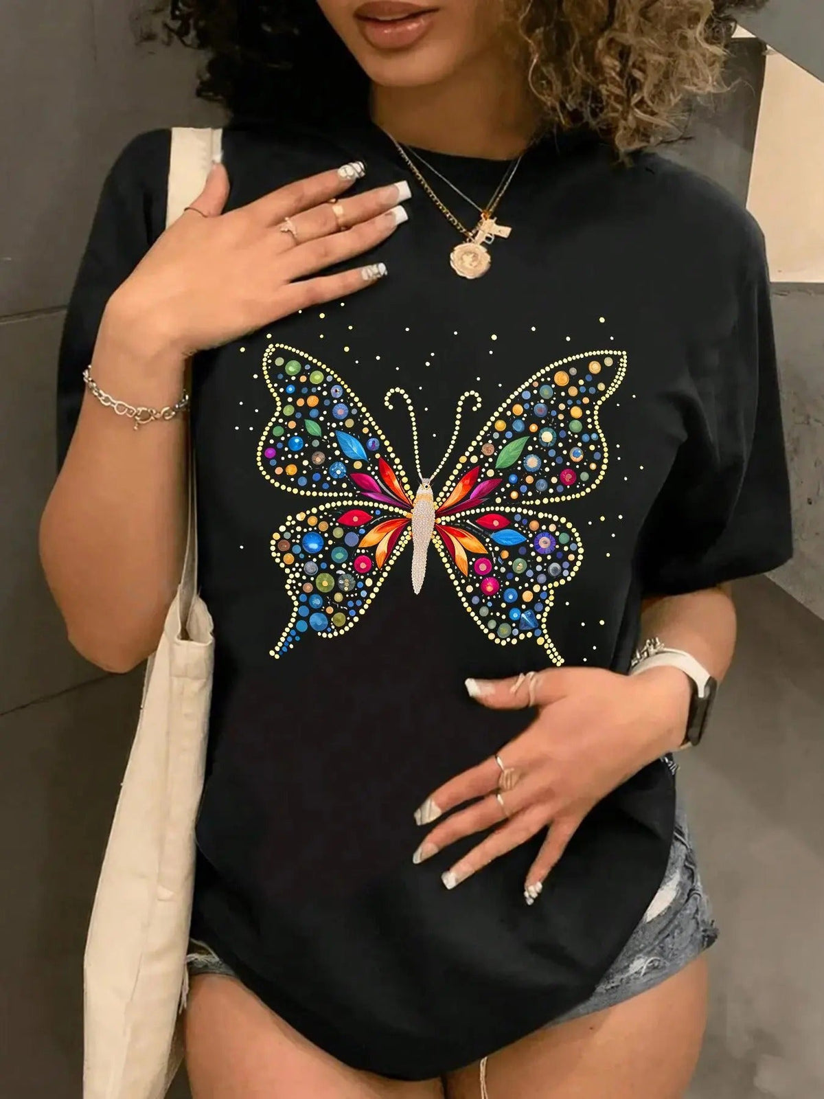 Butterfly Print Round Neck Casual Crew Neck Daily Vacation Outdoor Clothes All Seasons T-Shirts