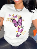 Butterfly Print Round Neck Casual Crew Neck Daily Vacation Outdoor Clothes Summer T-Shirts