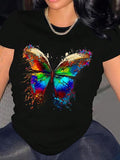 Butterfly Print Round Neck Casual Short Sleeve Daily Vacation Outdoor Clothes All Seasons T-Shirts