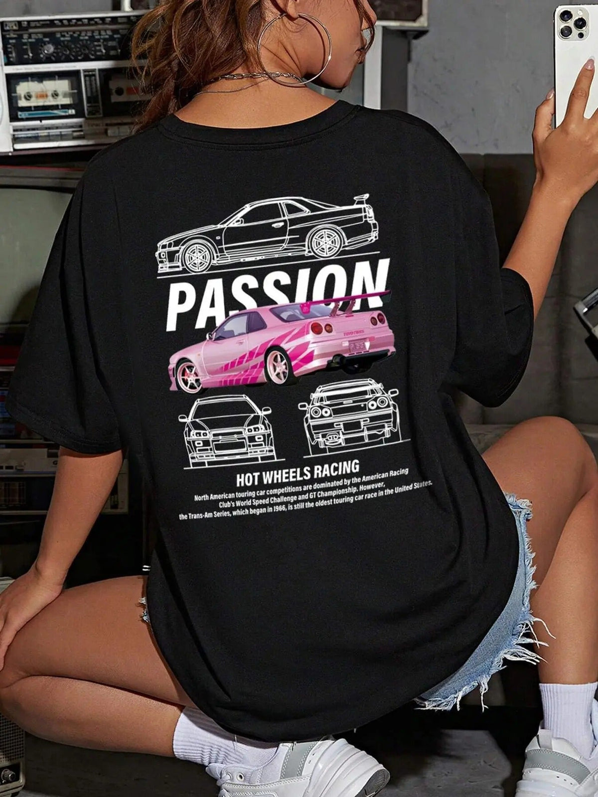 Car & Letter Print Drop Shoulder Casual Half Sleeve Round Neck Daily Clothes All Seasons T-Shirts