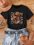 Cartoon Boots Print Round Neck Casual Short Sleeve Summer Clothes Daily Wearstyle{N002}2 T-Shirts