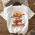 Cartoon Burger & Letter Print Round Neck Casual Crew Neck Daily Vacation Outdoor Tops Spring & Fall T-Shirts