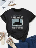 Cartoon Cat & Letter Print Round Neck Casual Short Sleeve Crew Neck Daily Clothes All Seasons T-Shirts