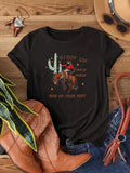 Cartoon Cowboy Print Round Neck Casual Short Sleeve Summer Clothes Daily T-Shirts