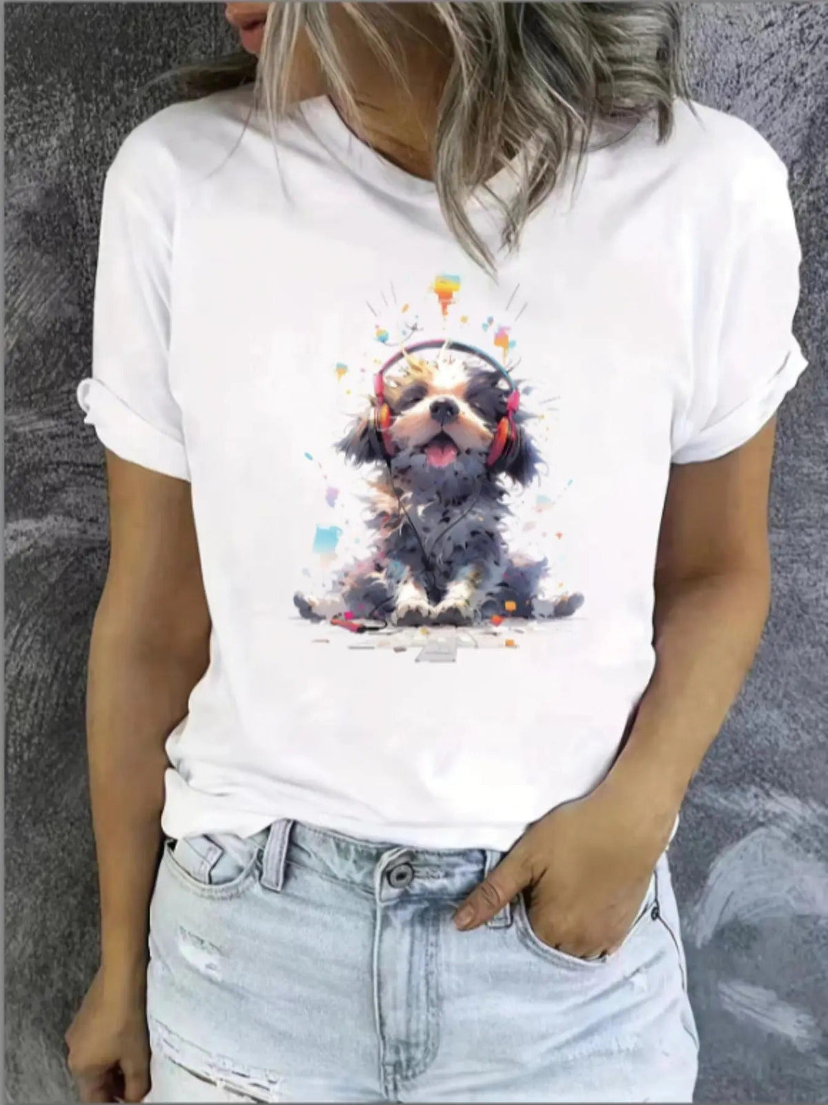 Cartoon Dog Print Round Neck Casual Crew Neck Daily Vacation Outdoor Clothes Summer T-Shirts