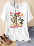 Cartoon Duck & Letter Print Drop Shoulder Cute Short Sleeve Round Neck Summer Clothes T-Shirts