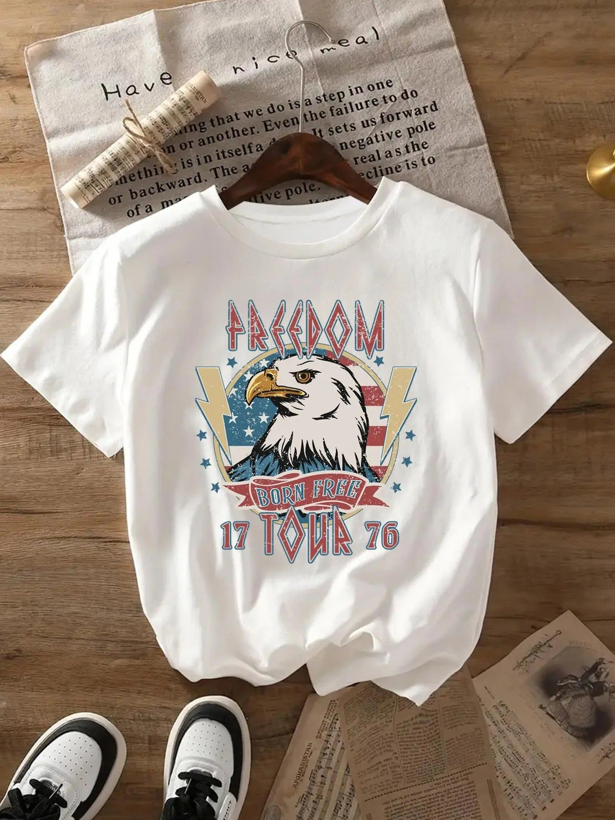Cartoon Eagle Print Round Neck Casual Star Short Sleeve Daily Clothes All Seasons T-Shirts