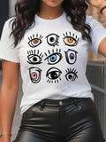 Cartoon Eye Print Round Neck Casual Short Sleeve Daily Clothes All Seasons T-Shirts