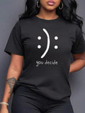 Cartoon Face & Letter Print Drop Shoulder Casual Short Sleeve Round Neck Summer Top Daily T-Shirts