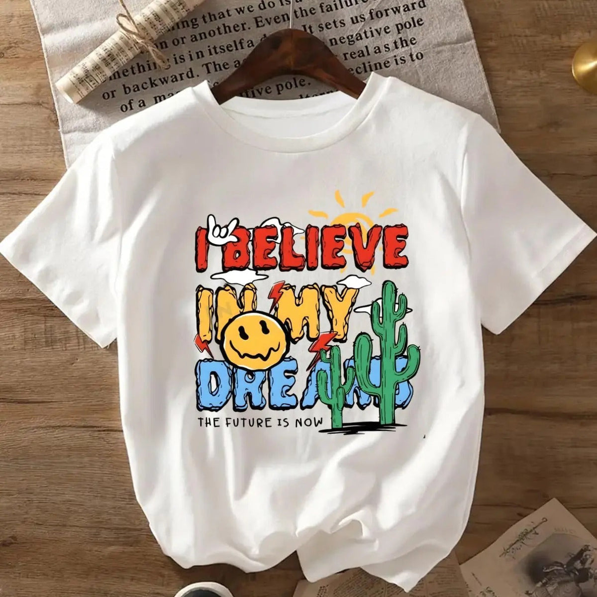 Cartoon Face & Letter Print Round Neck Casual Crew Neck Short Sleeve Daily Outdoor Spring Fall T-Shirts