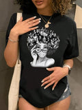 Cartoon Figure & Letter Print Drop Shoulder Casual Crew Neck Daily Vacation Outdoor Clothes All Seasons T-Shirts